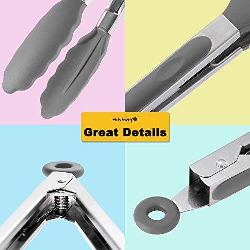HINMAY Locking Kitchen Tongs with Silicon Tips 9-Inch, Set of 3 (Gray) - color: Gray