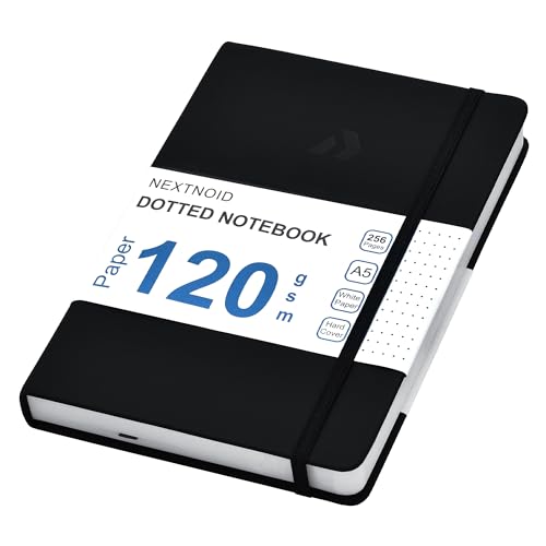 Nextnoid Hardcover Dotted Journal Notebook - 120 GSM Thick Paper, Medium A5-256 Pages - Perfect For Handwriting, Diagrams, Note-Taking and To-Do Lists (Dot, Black) - color: Black, style: Dotted 256 Pages
