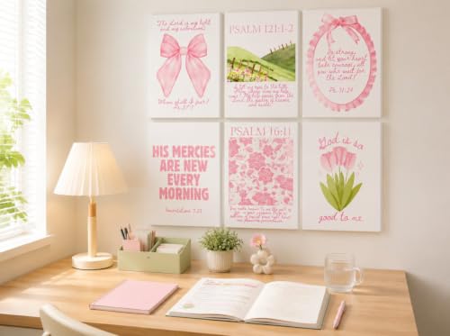 6Pcs Framed Pink Christian Canvas Wall Art - color: Pink Bible-Wrapped Canvas, size: 10"Lx8"W