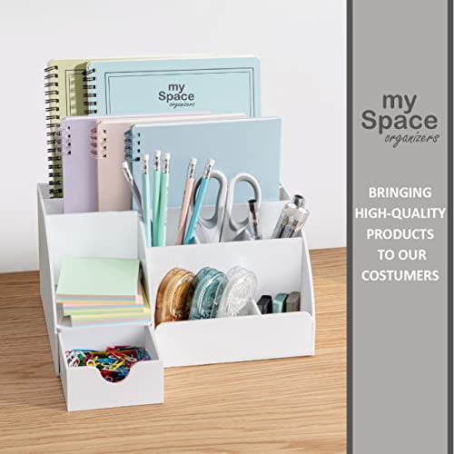 White Desktop Organizer - 9 Compartment Office Desk Accessories Organizer - Pen Holder - color: White