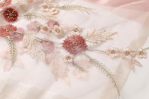 Jeelow Long Silk Blend Embroidered Floral Shawl Scarf Wrap for Women - color: Pink Embroidery