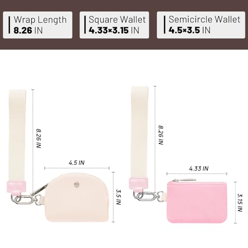 Keychain Wallet Mini Zip Around Wristlet Wallets for Women Detachable Dual Pouch Wristlet Portable Coin Purse Small Wallets - color: Pink+White
