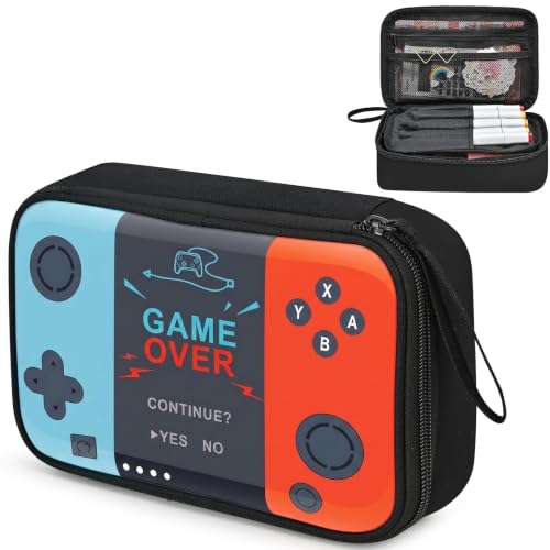 Large Pencil Box for Boys - Gamer Pencil Case Pouch with Zipper Compartment, Durable Wipable Fabric, Easy to Clean, Big Soft School Supplies Organizer Bag for Kids Grades 1-6 - color: Teal & Orange