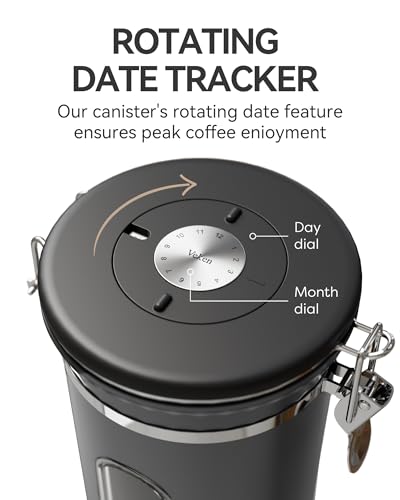Veken Coffee Canister with Window, Airtight Stainless Steel Container, 22OZ - color: Grey, size: 22 oz