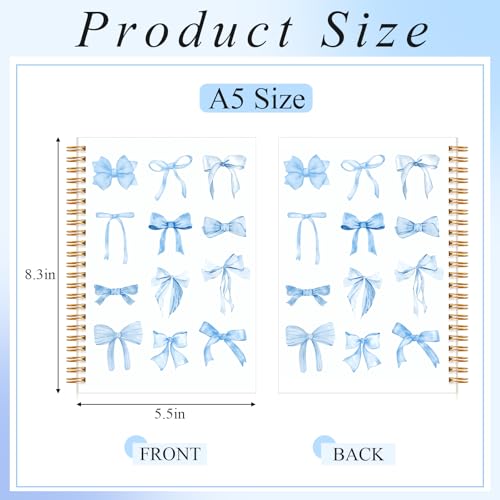 4 Pack Blue Bow Notebooks for Teen Girls & Women, Cute School Supplies, A5 - color: Blue, style: Bow Style