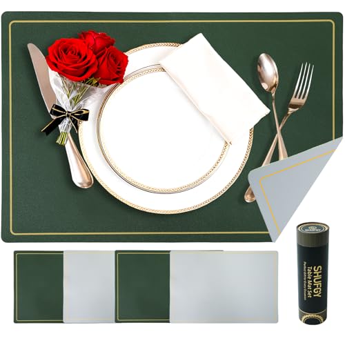 Faux Leather Placemats Set of 4, 11.8"x17.7", Green & Gray - color: Green & Gray, size: Set of 4