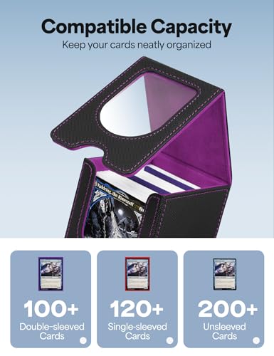 Card Deck Box for MTG Commander, fits 100+ Double-Sleeved Cards - color: A-Black&Purple