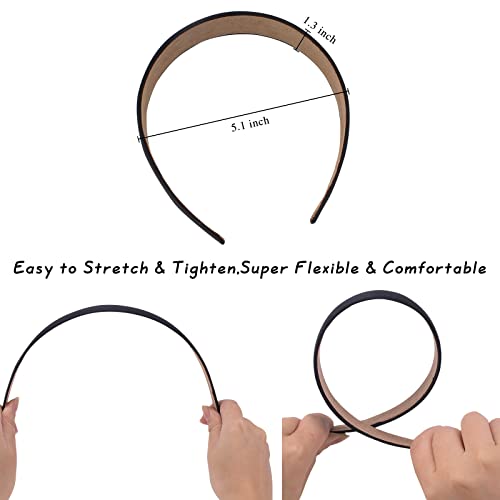 Wecoe 10 Pack Black Satin Wide 1.3 Inch Non-Slip Fashion Halloween DIY Plain Solid Hair Bands for Women and Girls - color: Black