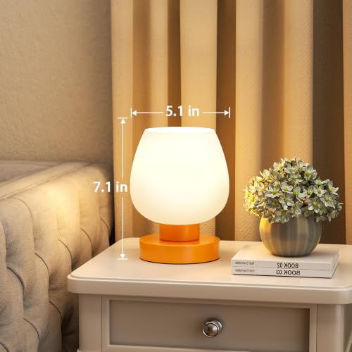 Seealle Small Touch Table Lamp for Nightstand, 3 Way Dimmable Bedside Lamp - color: Orange