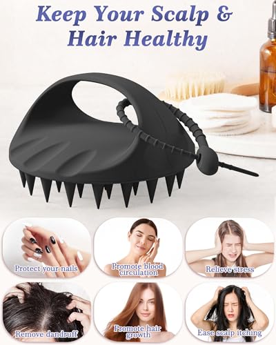Manmihealth Large Hair Scalp Scrubber, One-piece Silicone Scalp Massager - color: Style 2(black)