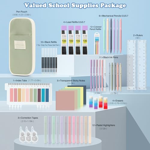 MoKo Pencil Case with Supplies, 60Pcs Aesthetic School Set, Green - color: Green-60P