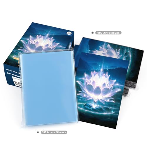 Katomula 100 MTG Card Sleeves with 100 Inner Sleeve, Textured Back Art Sleeves, Fit Standard Size Cards- Plains Lotus - color: Plains Lotus