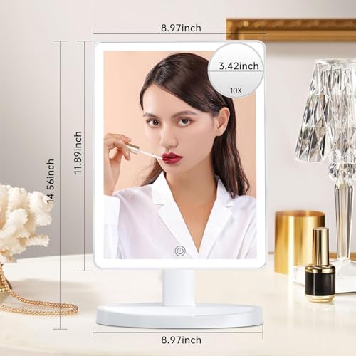 FUNTOUCH Large Lighted Makeup Mirror with Lights (White) - color: White a