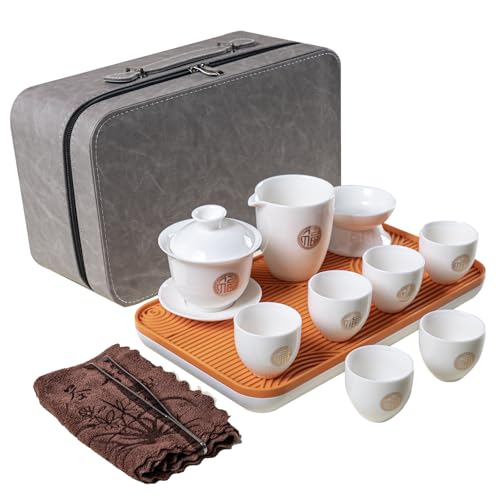KEYDUACU Gaiwan Tea Set,Chinese Gongfu Tea Set,Portable for Adults,Travel - style: Travel-China Fu