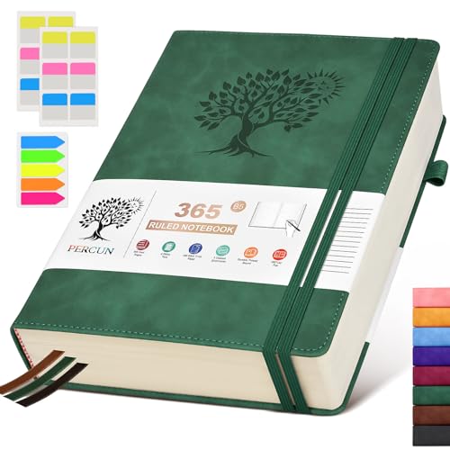PERCUN B5 Lined Journal Notebook - 365 Page Large Leather Journals for Writing Women Men，Hardcover Notebook with 100Gsm Thick Pages，Daily Diary for Travel, Work，School，College Ruled (7.6" x 10.3") - color: Green, size: B5