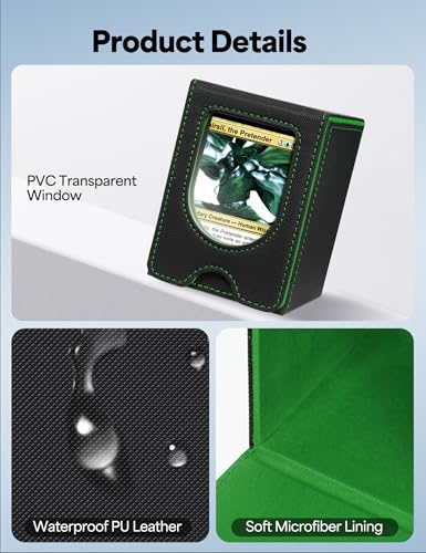Card Deck Box for MTG Commander, fits 100+ Double-Sleeved Cards - color: A-Black&Green