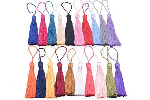 KONMAY 20pcs Silky Handmade Tiny(3.5'') Soft Craft Mini Tassels with Loops for Bookmarks Jewelry Making, Decoration DIY Projects (Pink) - color: Pink