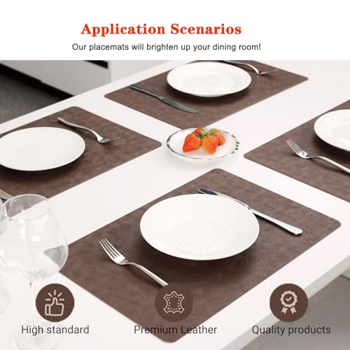 Brown Vinyl Placemats Set of 6 Waterproof Wipeable Table Mats - color: Brown