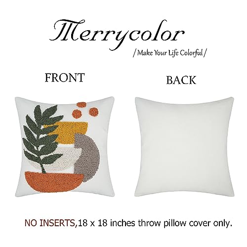 Merrycolor Boho Decorative Throw Pillow Covers Abstract Tufted Mid Century Modern Throw Pillows Green Leaf Sun Aesthetic Textured Pillow Cover Decorative Throw Pillows for Bed Couch Sofa,18x18 - color: Style B, size: 18" x 18" (Pack of 1)