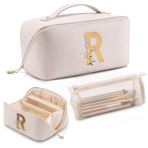 VLANDO Personalized Makeup Bag,Gifts for Women, Letter R,Off White - color: 14.White-R