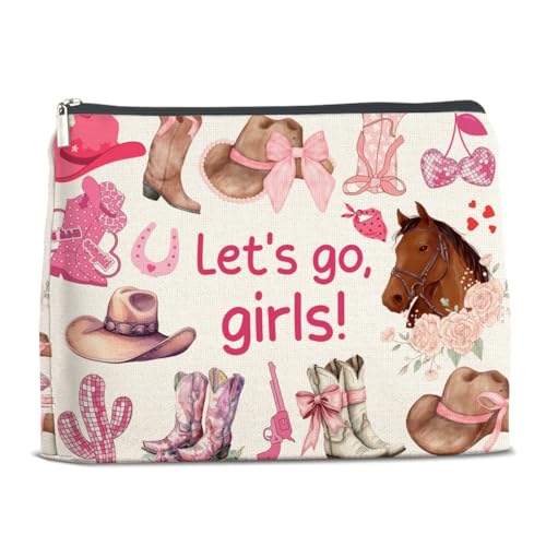 LyoGao Western Cowgirl Pink Makeup Bag, Nashville Cosmetic Bag for Country Girl Friend Daughter Sister, Let's Go Girls - color: girls