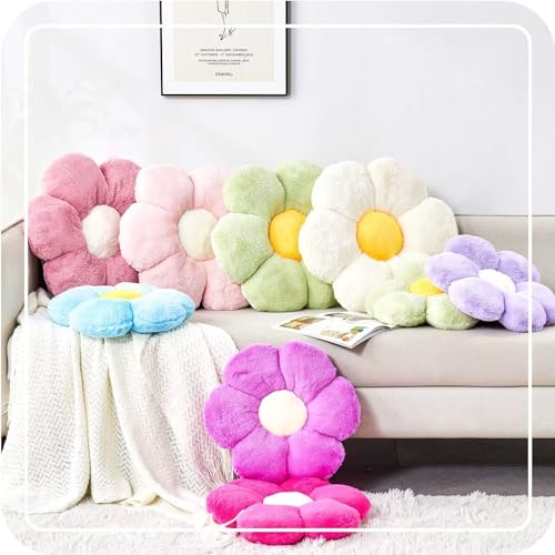 KCVCVR Cute Blue Flower Shaped Throw Pillow with Faux Rabbit Fur, 14.9" Soft Plush Floor Pillow for Bedroom/Living Room - color: Blue, size: 14.9 Inch