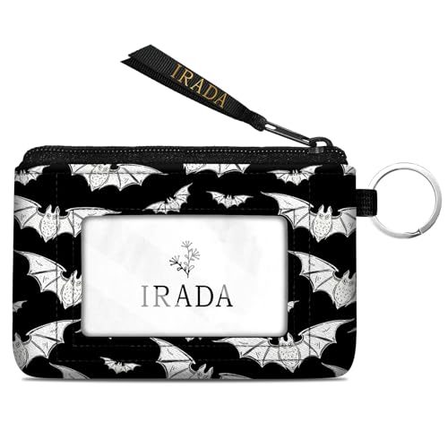 IRADA ID Case Wallet Keychain with Clear ID Window Zipper Cute Coin Purse for Women Water Resistant Small Coin Pouch-Halloween Bat Keychain Wallet - color: Halloween Bat-Keychain Wallet