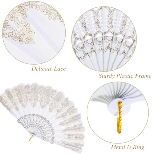 QIRMIZI 10 Pack Folding Handheld Fans,Silk Spanish Fan, Perfect for Weddings, Parties, and Dancing,White - color: White, size: 10 PACK