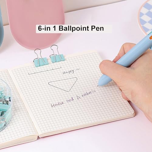 MOZXIRZ 6 Pcs Cute Blue Stationery Set for Women Back to School Supplies Office Supplies Including Gel Ink Pens 6-in-1 Ballpoint Pens Pencil Eraser (Blue) - color: Blue