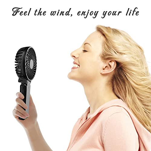 HandFan 5200mAh Portable Fan Handheld, 6 Speeds Hand Held Fan 180° Foldable Personal, Battery Operated USB Rechargeable, Handle Separate Design for Travel/School/Outdoors/Indoors (6 Speeds Black) - color: Clear‑Blade Midnight Black