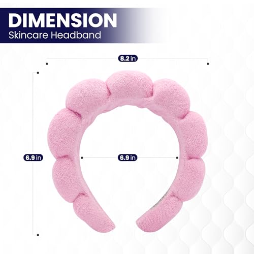 10 Pack Spa Headband and Wristband for Washing Face, Makeup and Skincare. Puffy Terry Cloth, Non Slip Get Ready Hairband for Women, Teens, Girls. Cute Hair Accessories. (Pink) - color: Pink