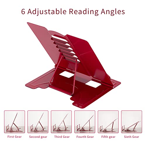 Metal Book Stand Adjustable Book Holder for Reading - color: Full Red