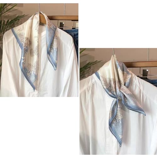 100% Mulberry Silk Neck Scarf for Women Square Neckerchief – 21 inch - color: Pale Blue