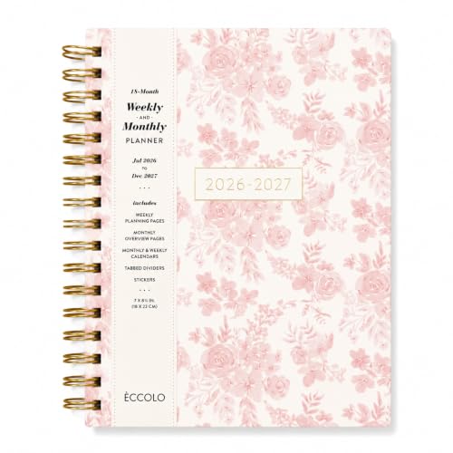 WORLD TRAVELER Academic Planner School Organizer Jul 2026-Dec 2027, 7"x9" - color: Pink Roses