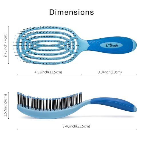 NuWay® C Brush® Patented Scalp Care Hair Brush – Ergonomic Curve Design for Gentle Scalp Massage, Blow-Dry Styling & Wet or Dry Hair (Sky Blue) - color: Sky Blue