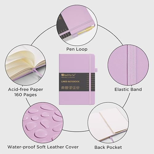 &And Per Se Lined Journal and Pen Set (3 Packs), A5 Leather Hardcover Notebook with Pen & Stationary Set, 160 Pages 100GSM Thick Ruled Paper Journal for Business Work Writing (Purple) - color: Purple