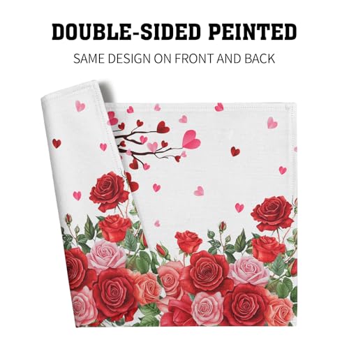 Giwawa Valentine's Day Placemats, Romantic Love Hearts Tree Branches Rose Floral Table Mat, Heat Stain Resistant Linen Place Mats for Kitchen Dining Wedding Anniversary Decor, 12"x18", Set of 4 - color: Heart Flower