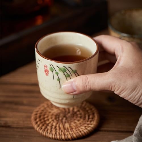 6 Pieces Japanese Tea Cups, 6 Oz Ceramic Coffee Cup - size: 3’’D x 2.8’’H