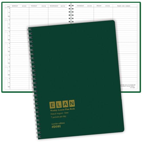 Elan Publishing Company Dated Teacher Lesson Plan 7 Period: Days Horizontally Across The Top Dated for 2026-2027 Academic Year (Green) - style: 2026 - 2027