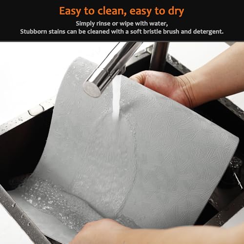 Gray Plastic Placemats Set of 8, Faux Leather Waterproof Table Mats - color: Light Gray