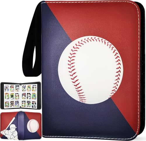 Baseball Card Binder 900 Pockets – Large Baseball Binder 9 Pocket with 50 Protective Sleeves, Premium Trading Cards Holder 3 Ring Zipper, Sport Collection Book, Album Folder Case, Gifts for Boys & Men - color: Red-Blue, size: 900 Pockets
