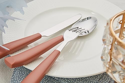 ANNOVA Silverware Set Stainless Steel Colorful Handle Tableware Kitchen Flatware Set Utensils, Includes Dinner Knives, Forks, Spoons & Dessert Spoons (Brown, 16 Pieces) - color: Brown 20Pieces