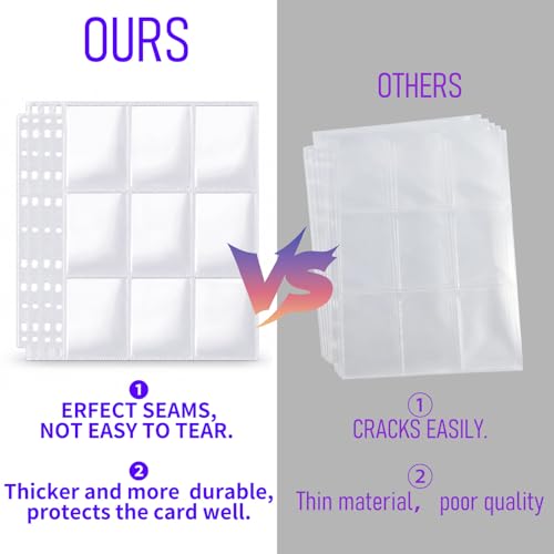 9 Pocket Page Protectors,Double-Sided Trading Card Sleeves for 11 Ring Binder,Acid-Free Baseball Cards Holder, Protective Pages Sheets for Collectible Games, Sports Cards(100PACK, Clear, Side-Loading) - color: Clear, size: Side-Loading