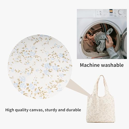 REDSINDA Canvas Tote Bag, Large Capacity Shoulder Bag with Inner Pockets, Foldable Shopping Bag - color: Blue Floral