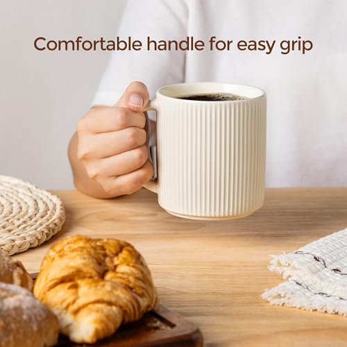 theterra Ceramic Coffee Mugs Set of 6, 14.2 oz Coffee Cups with Handle - color: Beige, size: 14 OZ (Set of 6)