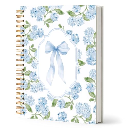 Cute Blue Bow Hydrangea Journal for Women,Blue Bow Hydrangea Floral Pastel Pretty Hardcover Spiral Notebook for Women School Aesthetic Pink Journal for Teen Girls Teacher 5.5x8.3 - color: Blue Bow Hydrangea