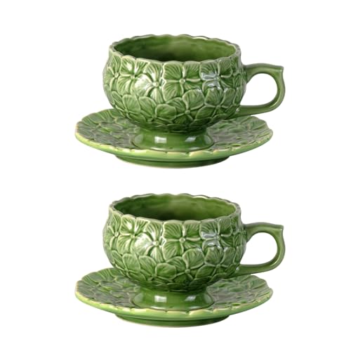 KAMMAK Tea Cups and Saucers Set of 2, 8.5 oz Porcelain Coffee Cups, 561N - size: 7KPSP561N