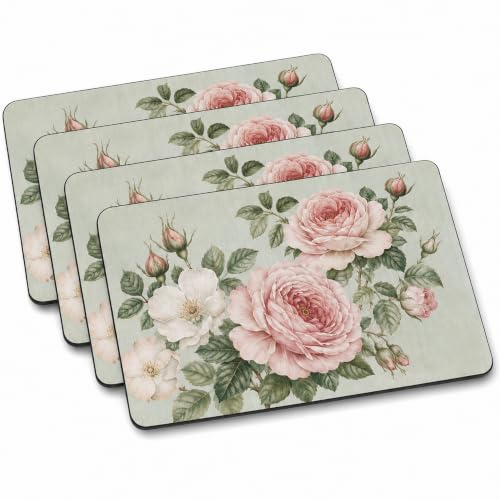 Pimpernel Antique Roses Placemats - Beige, Set of 4 - size: 15.7" x 11.7" Rectangular, style: Antique Roses