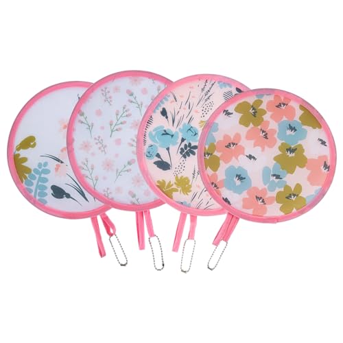 4 Styles Flower Round Foldable Hand Fan Japanese Foldable Fan Style Handheld Foldable Compact Cooling Fans,Round Folding Fan for Outdoor Games,Xmas Decoration,Festival,Party Favors,Travel,Events - color: 4Pcs Flowers