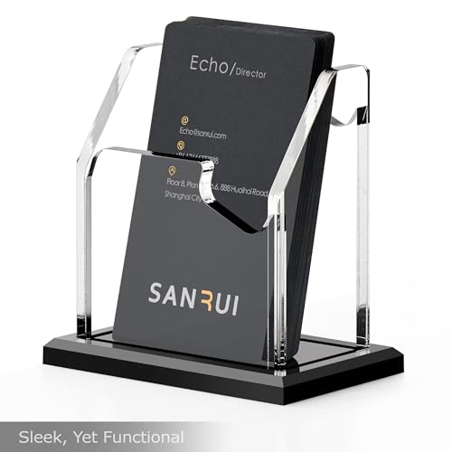 SANRUI Black Vertical Business Card Holder for Desk 1 Slot Clear Acrylic